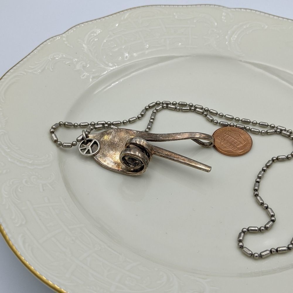 Peace Sign Silver Plate Fork Artisan Necklace - Picture 8 of 11